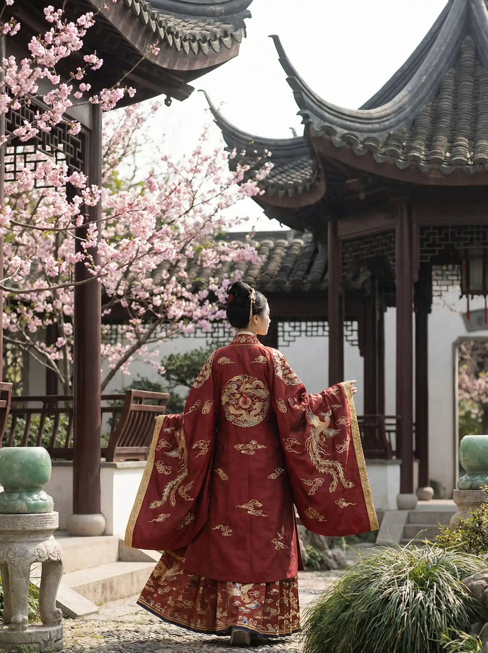 最近韩国剧情电影 明制汉服红色凤凰刺绣